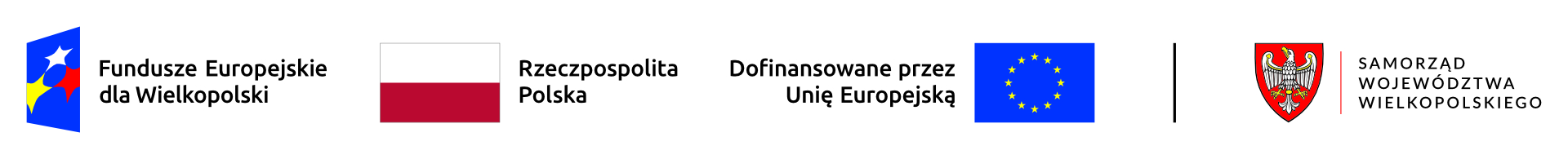 Zestaw flag i symboli Funduszy Europejskich, Rzeczpospolitej Polskiej, Unii Europejskiej oraz Samorządu Województwa Wielkopolskiego